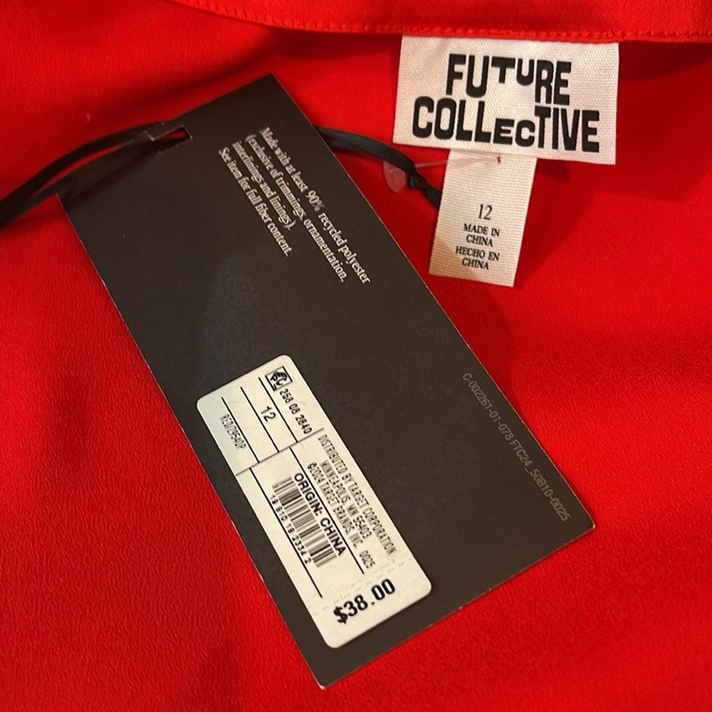 Future Collective Holiday Long Sleeve Rosette Mini Red Dress Size Various - Picture 8 of 13